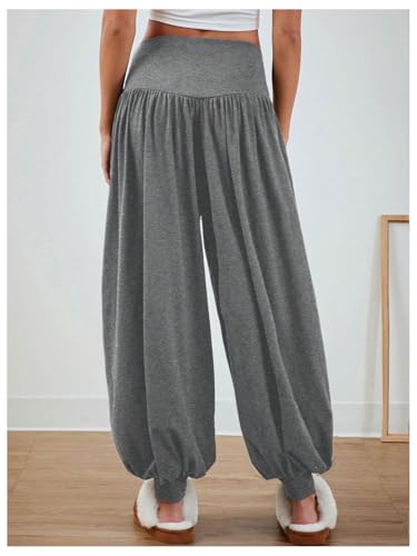 MakeMeChic Women's Bow Knot Elastic Waist Pants Loose Fit Plain Summer Baggy Trousers3