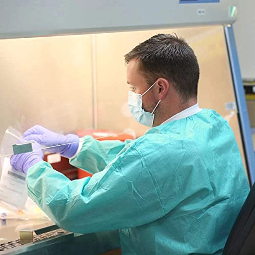 AMZ Medical Supply Disposable Lab Coat Large, Pack of 10 Teal Blue Disposable Lab Coats for Adults, 45 gsm SMS Painting Lab Coat Disposable with 3 Pockets, Snaps, Cuffs, Unisex Lab Coats Disposable