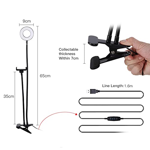 D90DS - Anillo de luz LED (9 cm, con soporte para smartphone, con 3 modos de color, 10 niveles de brillo, cuello de cisne de 360° y puerto USB para fotografía de belleza, maquillaje, streaming y - imagen 9