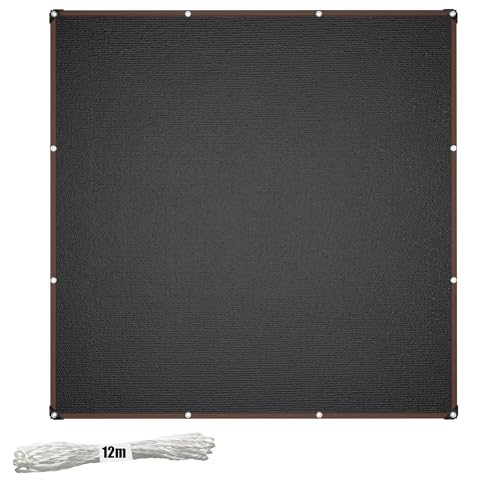 PEILU Garten Sonnensegel 3x3m Quadrat Segeltuch mit Ösen & 12m Befestigungsseile Windabweisend Schattiernetz aus 150g/m HDPE UV-Schutz Schattenspender für Terasse Balkon Pool