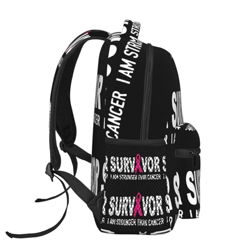 Men Women Lightweight Breast Cancer Survivor Pink Ribbon Black Art Backpack Large Capacity Bookbag With Smooth Zippers for Gym Business Running, Pattern 6733