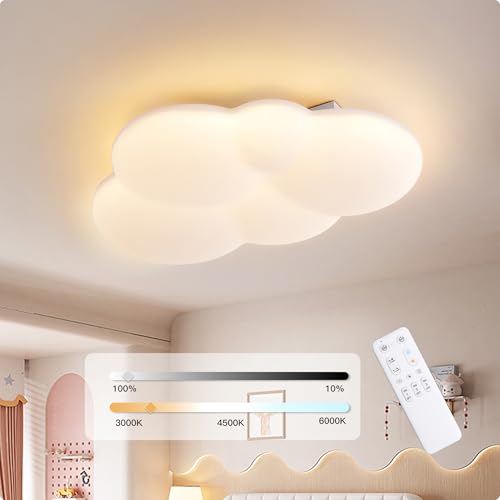 YUEEU 30CM 32W PE Lampara Infantil Techo, Lámpara de techo LED Regulable con Control Remoto 3000 6000K, Lámpara LED de Nubes Luces para Habitacion, Plafon Led Techo para Dormitorio de bebé