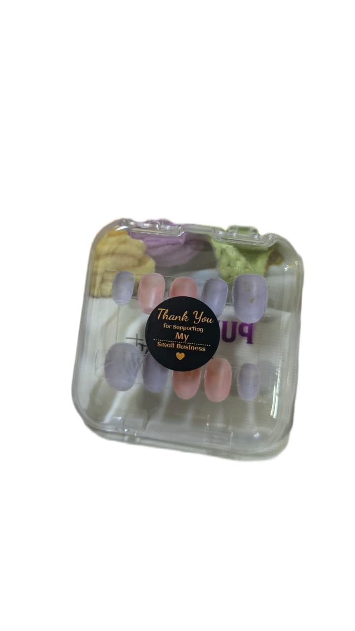 Press on Nails for Women, ABS Plastic, Lavender Cloud Design Artificial Fake Nail Set, Glossy Full Cover, Reusable-image-32