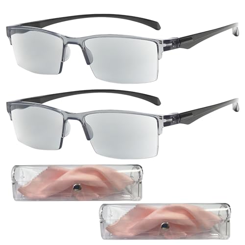 AQOYNQ 2PCS Auto Focus Glasses Self Adjusting Intelligent Dual Focus Smart Reading Glasses for Women & Men Automatic Zoom Anti-Blue Light Presbyopia Glasses (Grey)