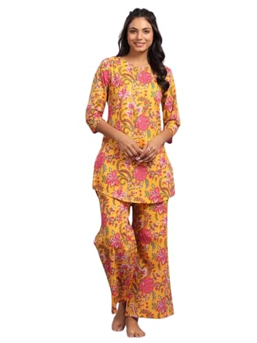 Image of DHRUVI TRENDZ Kurta Sets for Woman | Co ord Set for Women Stylish | Kurti Set for Woman | Short Kurti for Women | Kurtis | Ethnic Floral Straight Kurta Set's with Palazzo Pants