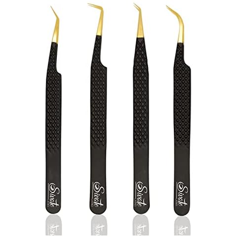 SIVOTE Fiber Tip Lash Tweezers for Eyelash Extensions with Diamond Grip, Black, Set of 4 - Precise Tips Japanese Steel for Classic, Volume & Mega Volume Lashes, Anti-Rust - Ideal for Lash Artists Cover