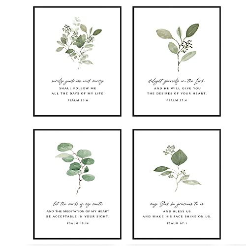 Psalms Scripture Wall Art & Christian Posters, Biblical Wall Decor - Set of 4 (8x10") UNFRAMED Bible Verse Wall Decor, Prayer Wall Decor & Christian Decorations for Home
