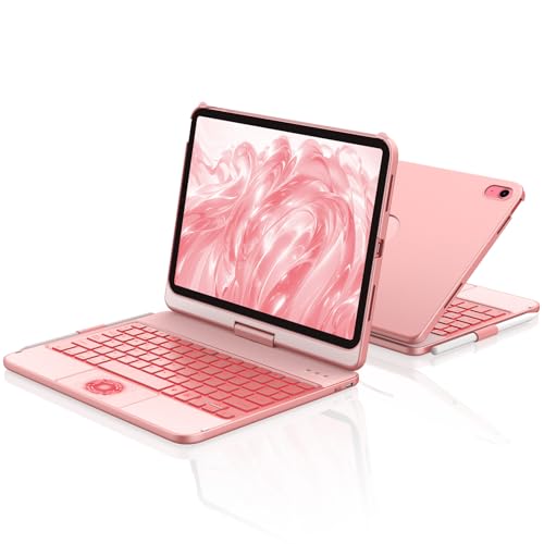 aMZCaSE para iPad 10th 2022/A16 11th Generation 2025(10.9/11 Pulgadas) Funda con Funda de Teclado,Touch para Funda de 10/11th Generación  360 °Giratorio y Sostenedor de lápiz,diseño ES (Oro Rosa)