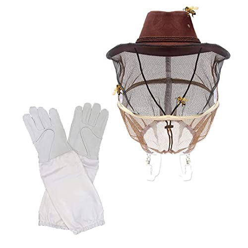 Imkerhut, 2-in-1 Imkerhut, Cowboyhut mit Ziegenleder, Imkerhandschuhe, Imkerhut, Imkerhut, Denim, Komfortdesign…