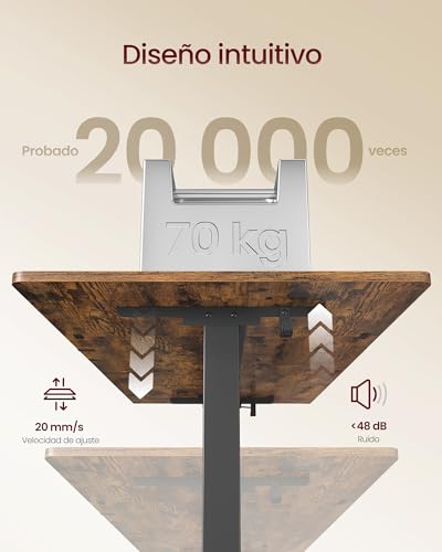 VASAGLE Escritorio Eléctrico Ajustable en Altura, 140 x 70 cm, para Trabajar de Pie, Soporte para Monitor, Cajón, Puerto USB-C, Recordatorio de Sedentarismo, para Oficina, Marrón Rústico LSD154KD01 - imagen 7