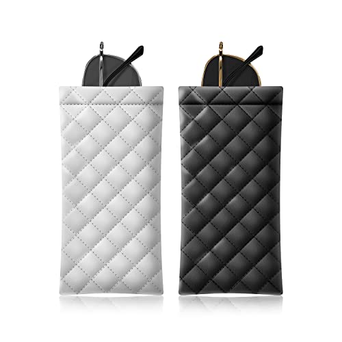 COMF-PRO Squeeze Top Sunglass Pouch - Portable Sunglass Organizer Pouch Bags Soft PU Leather Glasses 2 Pack