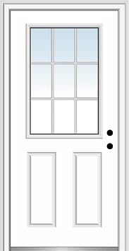 National Door Company, Exterior Single Door, Fiberglass Smooth, 36" x 80", 1/2 Lite 2-Panel, Grilles Between Glass Collection, Left-Hand Inswing