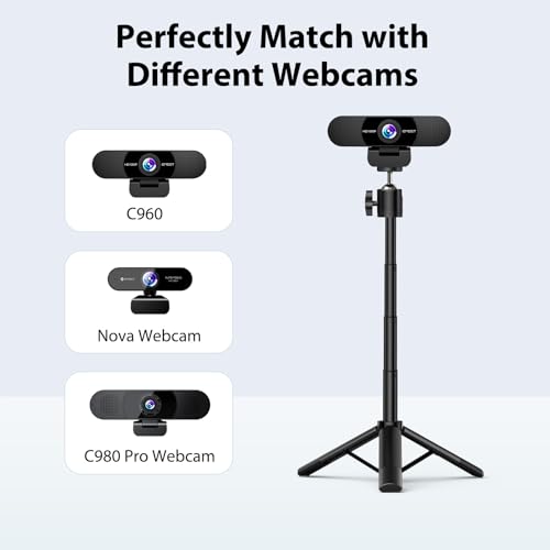 Image of Webcam Tripod, EMEET Professional Webcam Mini Tripod, Adjustable Heights with 360 Swivel Head, Portable&Lightweight, Stable Use, Universal Compatible for Most Webcams /Phones /GoPros /Mirrorless Cameras