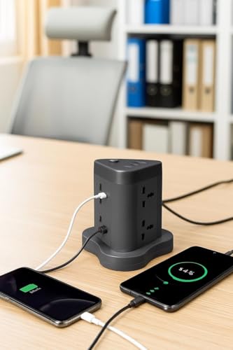 Image of Extension Board, Power Strip with 6 USB Ports and 3 Universal Socket, 2500W 10A Extension Cord, 3-Pin Surge Protector Power Strip for Home, Office, Computer, Mobile Charging (Black-N82)