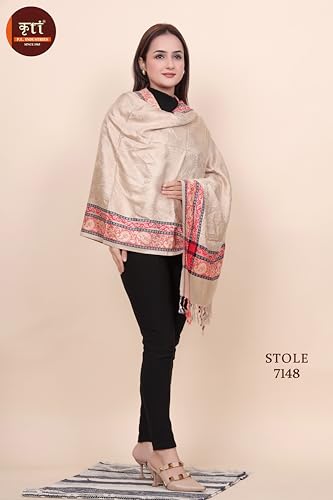 Image of KRITI Paisley Design Woollen Beige Color Shawl For Women