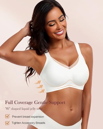 Image of HORISUN Seamless Mesh Lace Bras for Women No Underwire Wireless Bras with Support and Lift Full Coverage Deep V Bralettes
