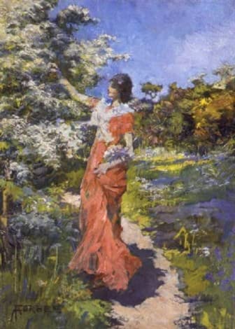 Toile Cueillette de fleurs Elizabeth Forbes : l'élégance d'un portrait pour votre salon