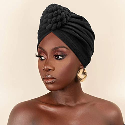 Image of DRESHOW 5 Pack Knotted Headwraps for Women African Turban Pre-Knotted Beanie Headwraps Hair Covers