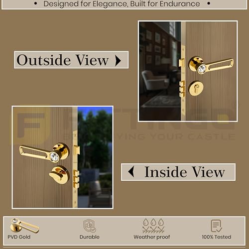 Image of Nice Mortise Door Handle Lock Set /Premium Zinc Alloy Door Handle with Locks /Heavy-Duty Main Door Handle with Lock for Home, Office & Hotel Doors - 3 Years Warranty (PVD Gold)
