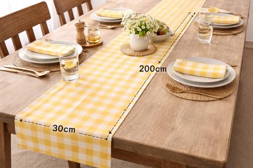 Chemin de table vichy jaune 30x200 cm en coton pour repas de Pâques - 4
