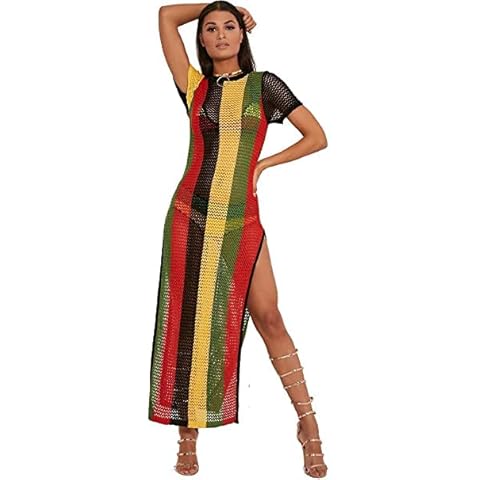 Clossy London 100% Egyptian Cotton Ladies Rasta Jamaican Work Work String Dress Multicoloured Hip Hop Dance Club Dress Black Cover