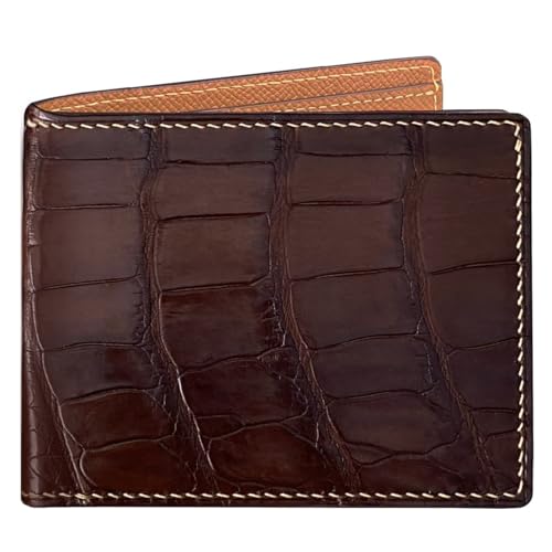 Image of HATA Brown Exotic Bifold Leather Wallet for Men, Slim Minimalist Wallet, Hand-Stitched RFID Blocking Leather Wallets, Handmade Gift for Birthday, Anniversary, Father's Day VINAM-89