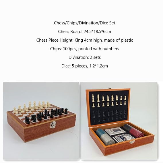 echiquier Jeu d'échecs Pliable en Bois, idéal for Les Voyages. Comprend des échecs, des Dominos et des Cartes. Convient aux Enfants et aux Adultes. echecs Jeu(Color9)