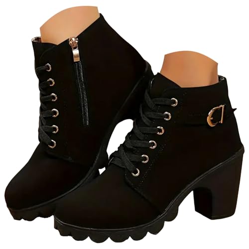 Cathalem Ankle Boots for Women 2025,Women's Lace up Combat Ankle Boots High Chunky Heel Fashion Heeled Booties Shoes