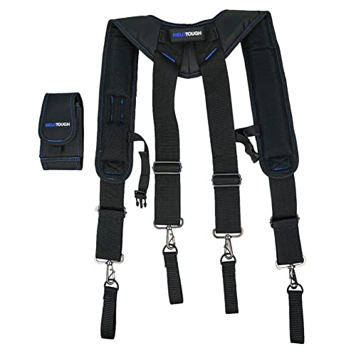 Image of MELOTOUGH Tool Belt Suspenders Construction Work Belt Suspenders with detachable phone holder comfortable foam shoulder padder (Blue)