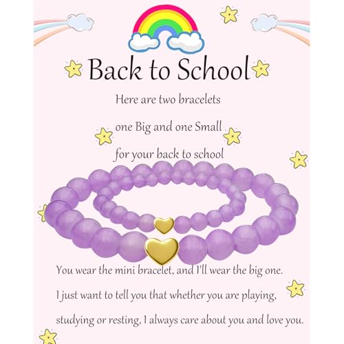 Back to School Bracelets Mommy and Me Matching Heart Bead Bracelet Set First Day of School Jewelry Gifts