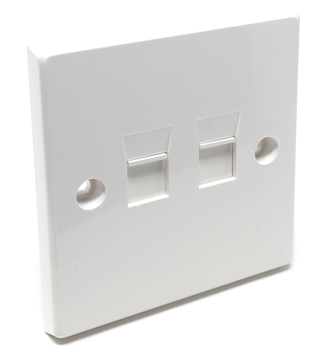 Drut White 1Pcs. Single Gang 2-Port Modular Keystone Insert Empty Faceplate Compatible With Cat5e, Cat6, Cat7, Cat8, Cat9 Modules, For Home And Office, Screws Included