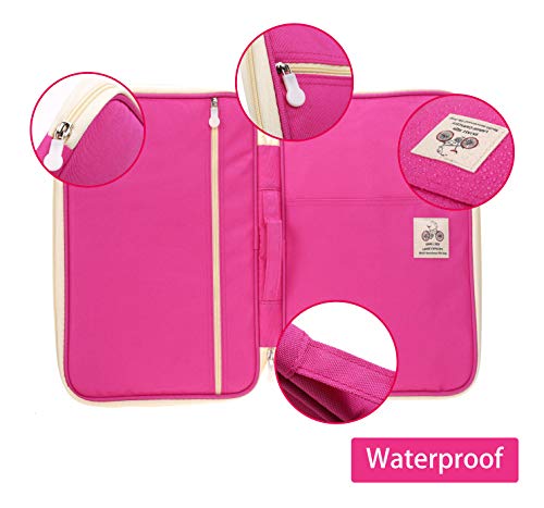 Lazyaunti Zipper Portfolio Organizer A4 Note Pouch-Waterproof Document Bags/Zipper Binder/Paper Case for 12.5" Mac,Tablet,Pens,washi Tape,Journals,Sketch Books(Pink)