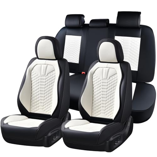 Image of Coverado Leather Seat Covers, Car Seat Covers Full Set, Waterproof Nappa Leather Car Seat Cover, Car Seat Protectors 5 Seats, Black & White Automotive Seat Covers Fit for Most Cars Trucks