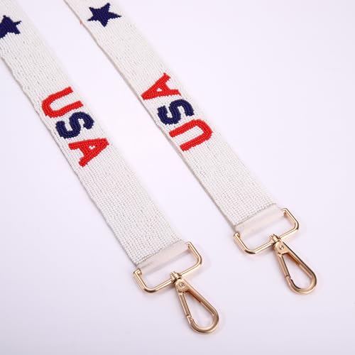 Image of 4th of July Purse Strap Red White Blue Beaded USA Star Purse Strap Replacement American Independence Day Outfits