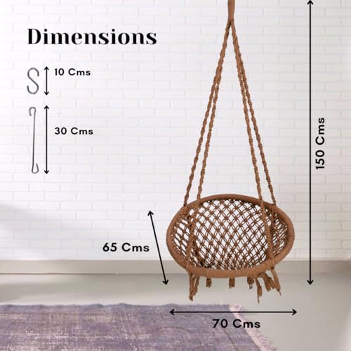 Image of Swingzy Cotton Netted Rope Hanging Swing Chair for Adults & Kids /Swing for Balcony /Outdoor Swing Chair /Hammock Swing for Home /Balcony Hanging Chair (120 Kg Capacity, Brown, with Accessories)
