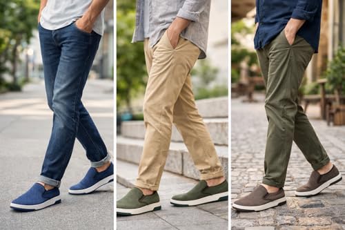 Image of Marswalk Men's Casual Slip-On Shoes, Blue Canvas, Breathable, Lightweight, Rubber Sole