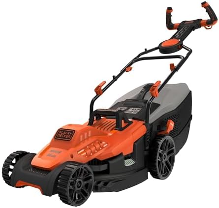 BLACK+DECKER BEMW471ES, Cortacésped eléctrico 1.600W 38 cm, Anchura de Corte de 38 cm, 6 Alturas Ajustables de Corte de 20, 30, 40, 50, 60 y 70 mm, Mango EASYSTEER de 3 Posiciones