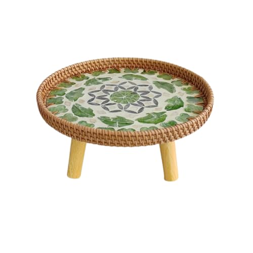 ちゃぶ台 円卓 ローテーブル 籐編み ラタン 卓袱台 座卓 円形ローテーブル 幅30×奥行30×高さ20cm 丸 小さい 2人用 畳コーヒーテーブル おしゃれ 畳 和室 禅インテリア 瞑想 茶道 (30*30*15cm,G)