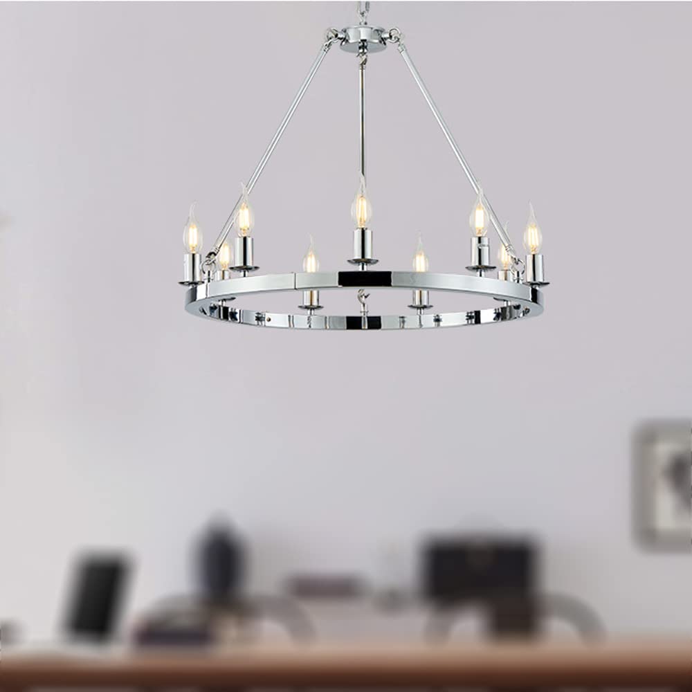 HXYSXHJUO 9-Lights Candle Lamp Wagon Wheel Chandelier,23.6in Metal Chandeliers For Bedrooms,Matte Black Living Room Lamps,Adjustable Chain Kitchen Island Light