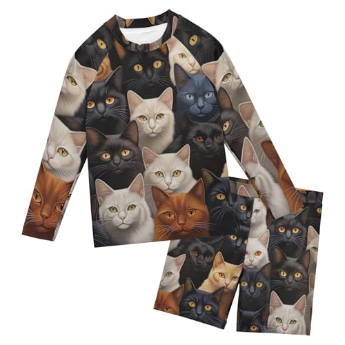 Cat Animal Cute Toddler and Baby Boys' 2-Piece Swimsuit Trunk, Long Sleeve Rashguard Bathing Suit B0402828