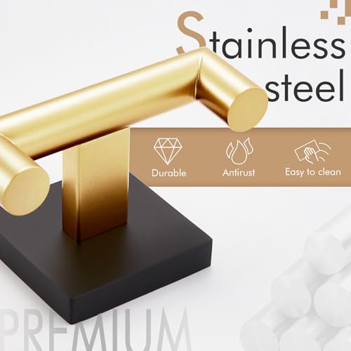 Image of KOKOSIRI Robe Hooks Bath Towel Hooks Bathroom Hardware Double Coat Hooks Wall Mounted, Stainless Steel 3 Pack Black with Gold B1015GDK-P3