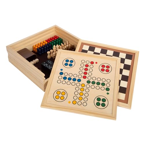 small Foot Spielesammlung 7 Klassiker aus Holz, Gesellschaftsspiele für die ganze Familie, für Kinder ab 6 Jahren, 12322