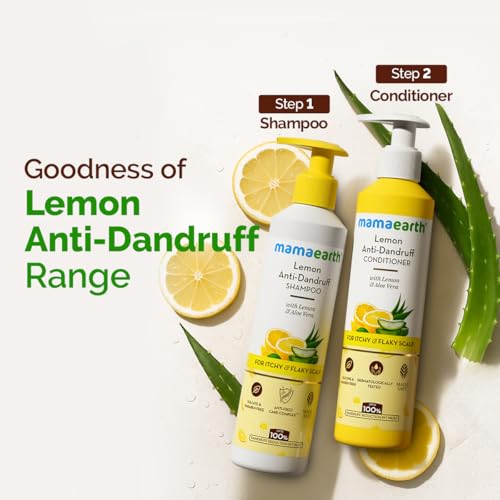 Image of Mamaearth Lemon Anti-Dandruff Shampoo with Lemon, ZPTO, Climbazole, Aloe Vera for Itchy & Flaky Scalp | Upto 100% Dandruff Reduction & 3X Softer Hair in 1 Wash | Soothes Scalp | Reduces Frizz | 600 ml