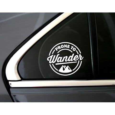 Prone to Wander Car Window Decal - Wanderer Vinyl Sticker - Mountains, Outdoors, Backpacking, Explorer, Adventure, Hiker Gift - for RV, Truck, ATV, Cooler (4 inches Wide, White) Cover