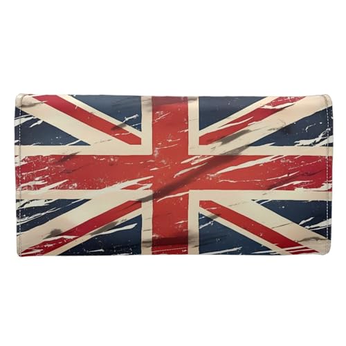 Painting UK Flag Slim Card Wallets for Women Union Jack Flag Print Leather Long Wallet Trifold Zipper Pocket, Retro British Slim Leather Wallet with ID Window3