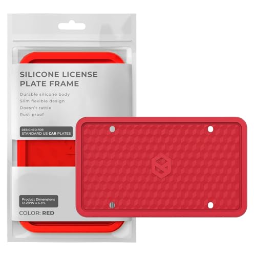 Rightcar Solutions Car Plate Frame Silicone License Plate Frame Rust-Proof Rattle-Proof Weather-Proof License Plate Holder for Front or Rear Red 1 Pack