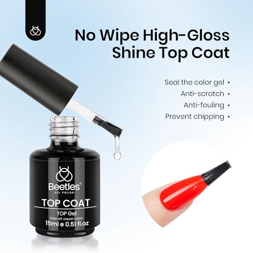 Image of Beetles Top Coat Gel Nail Polish Set - 2Pcs 15ml No Wipe Gel Top Coat, Long-Lasting High Gloss Finish, Clear Nail Polish Soak Off UV /LED Nail for DIY & Professional Manicure