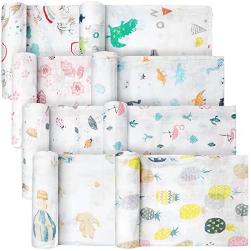 Image of Tranqun 8 Pack Muslin Quilt Baby Blanket Stretchy Swaddle Blankets Soft Breathable Lightweight Nursing Newborn Quilt for Infant Newborn Toddler Baby 2 Layers 47" x 43" (Classic Style)