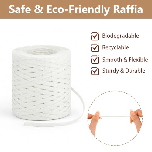 Image of BEVTEE 436 Yards Raffia Yarn for Crochet, Ribbons for Crafts, White