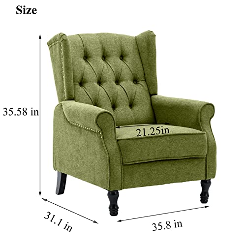 Artechworks Winged Fabric Modern Accent Chair Tufted Arm Club Chair Linen Single Sofa With Wooden Legs Comfy Upholstered For Reading Living Room Bedroom Office, Green #TOP1